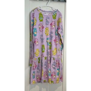 HM Care Bears Girls Purple Long Sleeve Dropped Waist Ruffle Dress Size 8-10Y